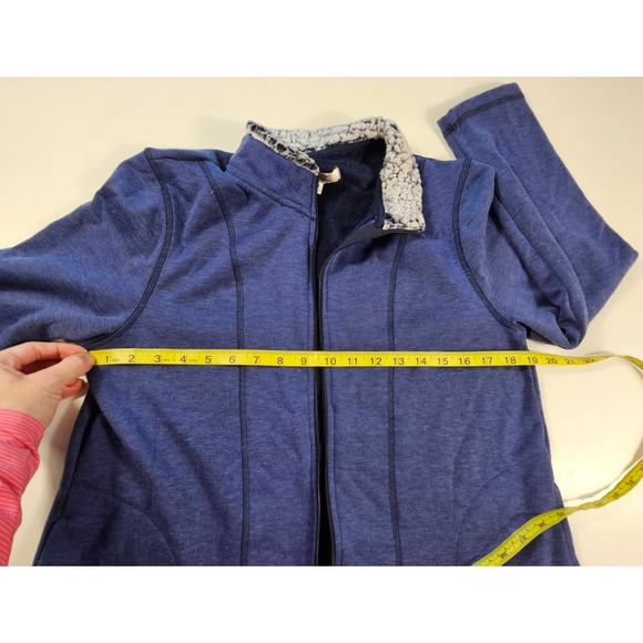 Cuddl Duds Lounge Jacket Medium Blue Zip Up Faux Fur Lined Mock Neck warm - Picture 7 of 8